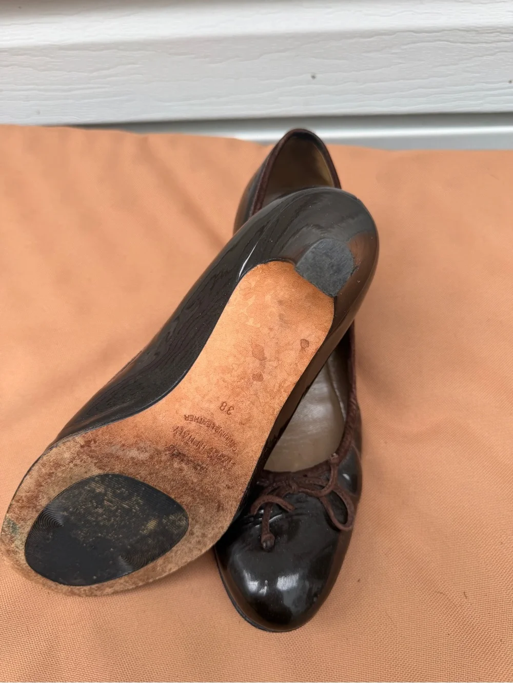ANYI LU Women’s Pumps Size 38 Brown Patent Leather Suede Bow Made in Italy